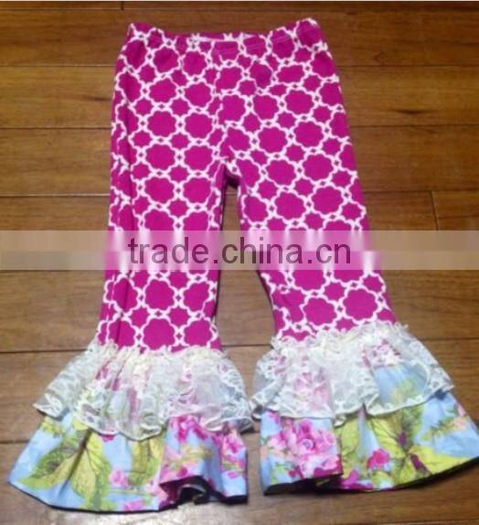 Wholesale Cotton Grey Stripe Chevron Baby Long Trousers With Ruffles Baby Pants For Girls Long Legging with polka dot