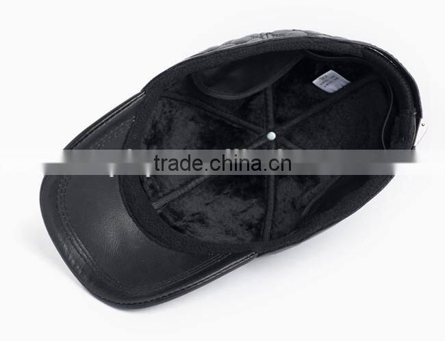 fashionable black genuine leather baseball hat cap
