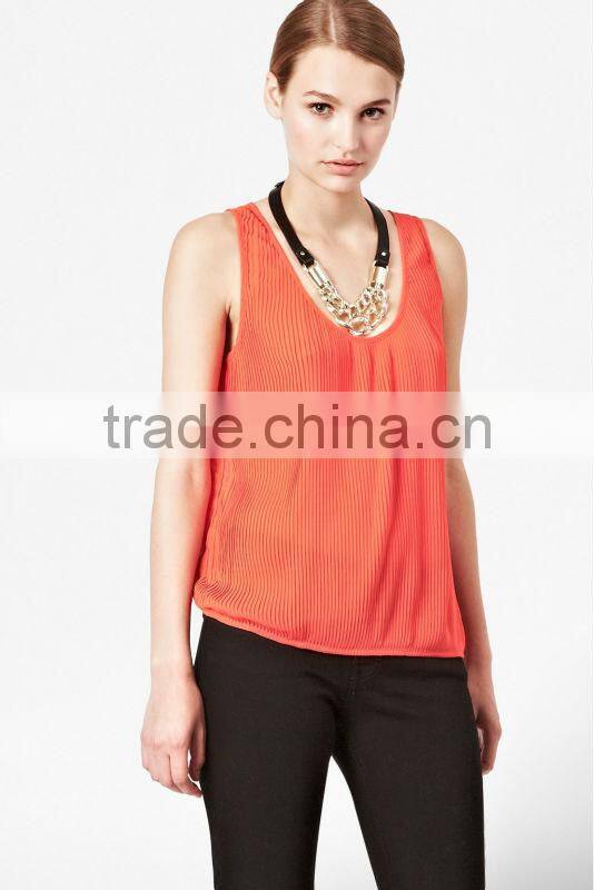 Chiffon Pleated Crepe Vest Top