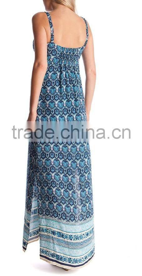 Long Maxi Maternity Dress for Summer 2015 Fashion Spaghetti Straps Side Slits Prints Nursing Dress