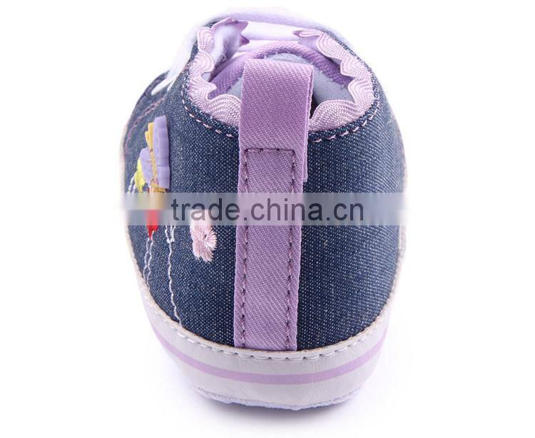 Flower embroidered ruffles mori baby girl's shoes