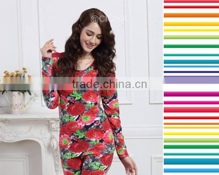 HOT SALE WOMEN LONG JOHN ROSE FULL PRINTED DESIGN HEATED THERMAL UNDERWEAR WHOLESALE