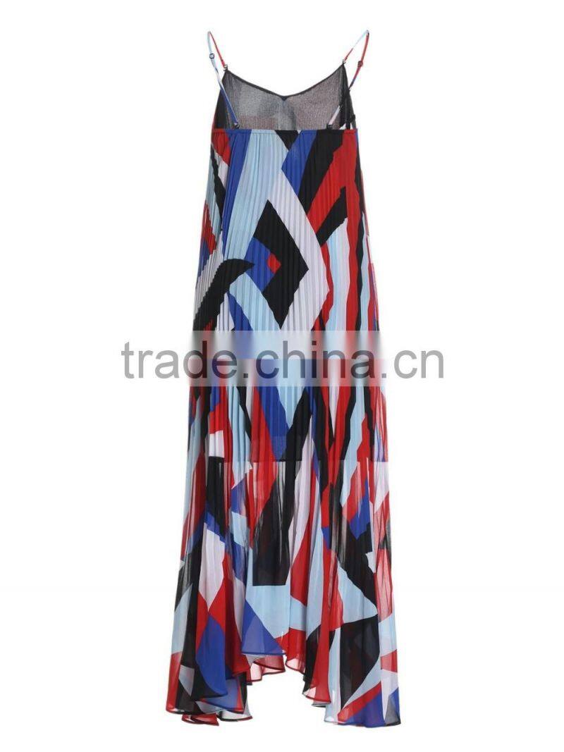 Gilrs popular frilly spaghetti strap loose casual summer long dress