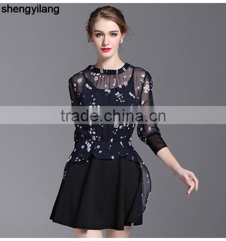 ladies black see-through silk elastic neck dress women's apparel