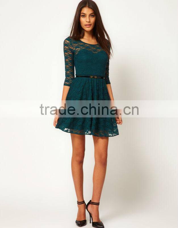 Skater Dress In Lace With 3/4 Sleeve