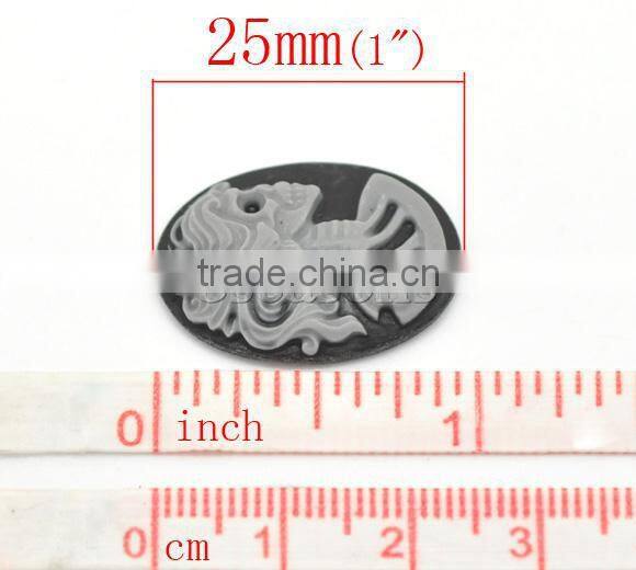 Gray Resin Halloween Skull Pattern Oval Cameo 25x18mm(1"x3/4"), sold per packet of 50
