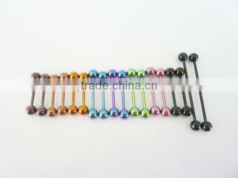 Wholesale New Hot Charm 14G 316L Surgical Stainless Steel plate anodized black piercing industrial barbell tongue ring