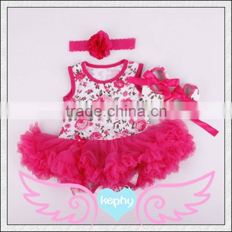 Light Pink Damask Baby Pettiskirt Tutu White Top Set 0-12Month