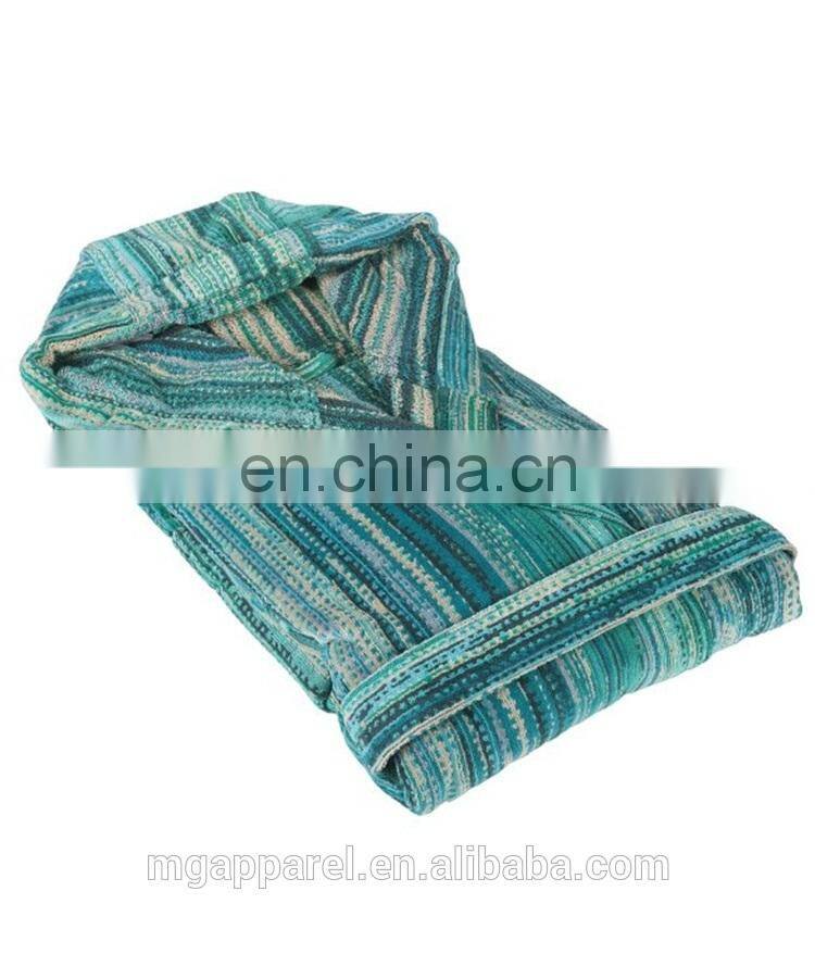 Fashion Global-chic Shawl Collar Hooded Cotton Velour Bath Robe-Green Grass