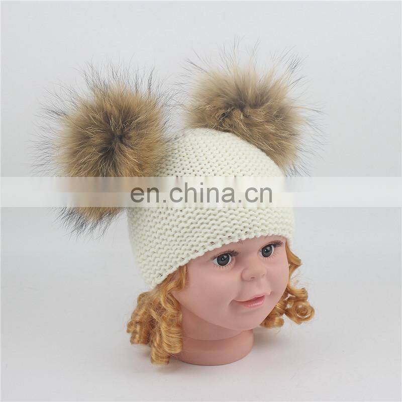 2017 Big Raccoon Fur Pom Pom Beanie Large Bobble Pompom Baby Hat