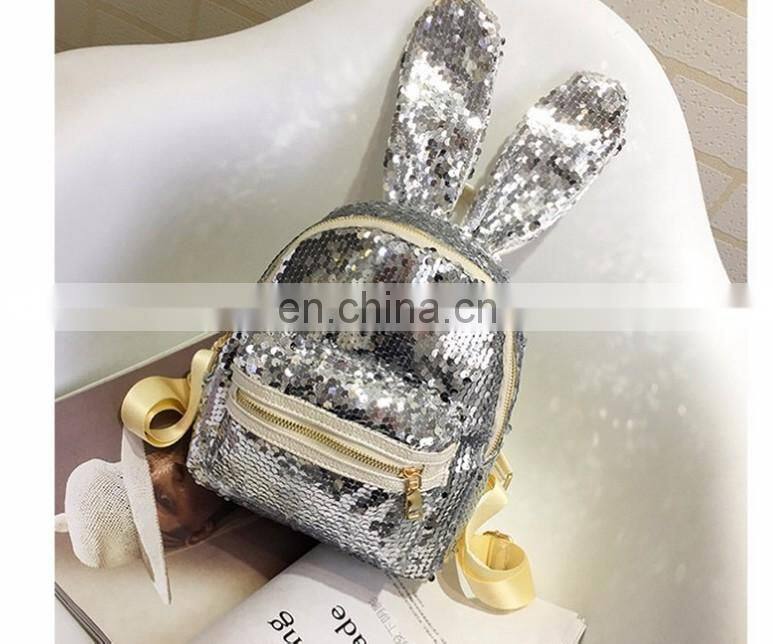 Fashion personality cool rabbit ears sequins backpack