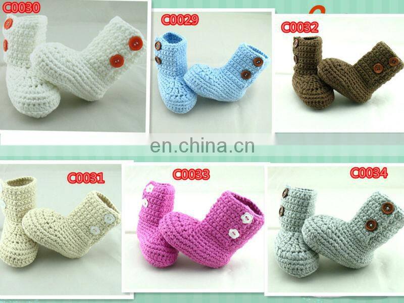 2015 Newborn Baby Boys Booties With Button Ankle Boots Baby Crochet Shoes Brown