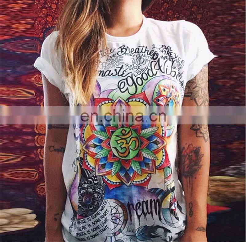 2017Spring and summer fashion loose tshirt color printed cotton shirt girls shirts