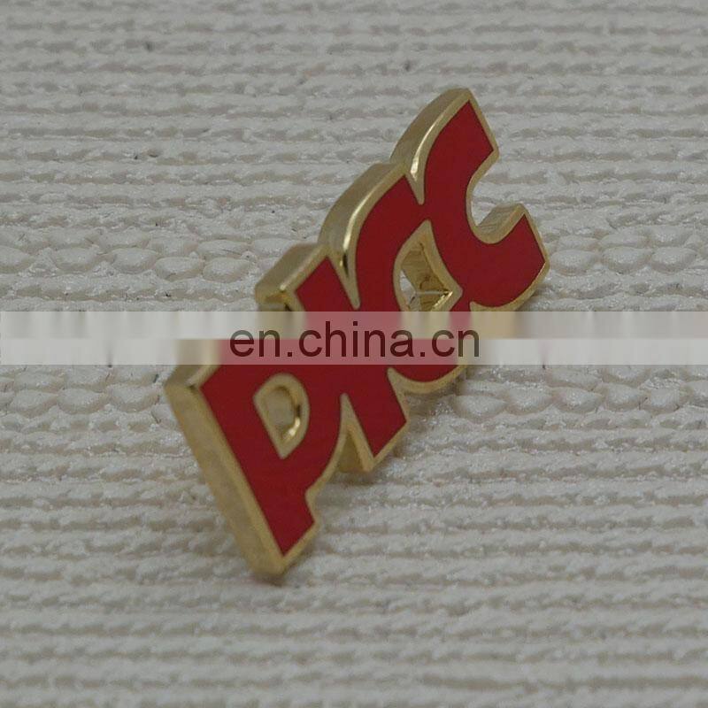 Plate gold metal hard enamel company name badge, PICC letter lapel pin