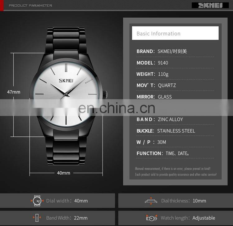 SKMEI 9140 Mens Stainless Steel Metal Belt Current Watches Man Japan Quartz Calendar Watch Men Luxury
