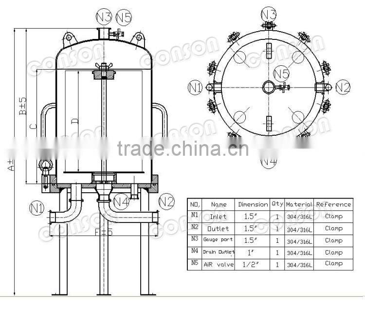 Cuno compatible stainless steel lenticular filter housing beer filtration