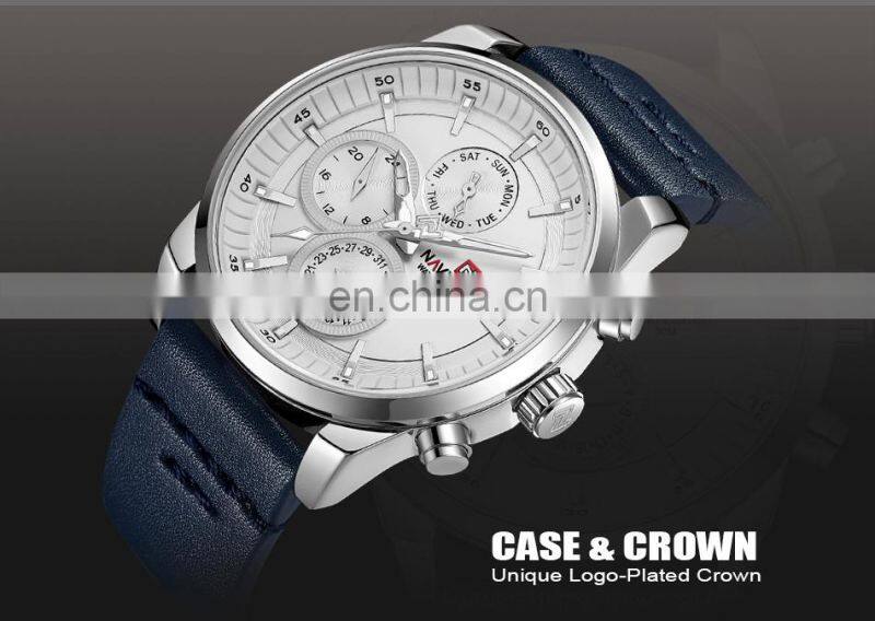 Naviforce 9148 Hot Sale Quartz Movement Wrist Watch Leather Waterproof Chronograph Watch Designer Mens Top Luxury Watches