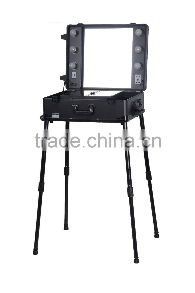 Professional makeup case aluminum lighted makeup station