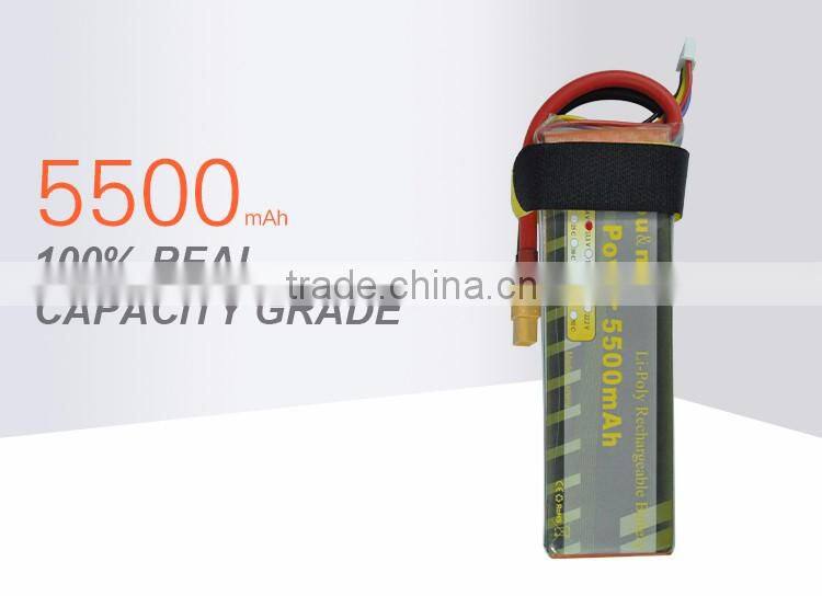 High Performance Rechargeable RC Battery Lipo Battery 5500mAh 7.4v 50C