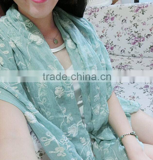 New Fashion Ladies Flower Embroidery Long Cotton Shawl Pashmina Scarf