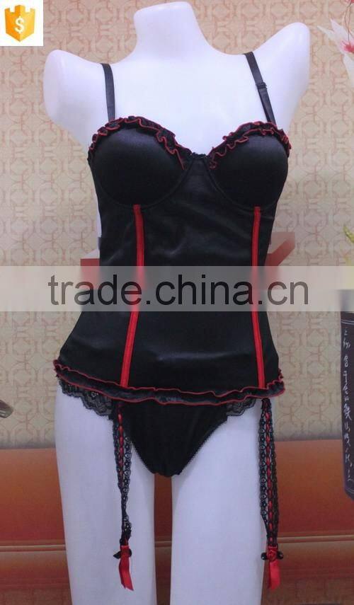 black red sexy shapewear,slimming body suit with red bow