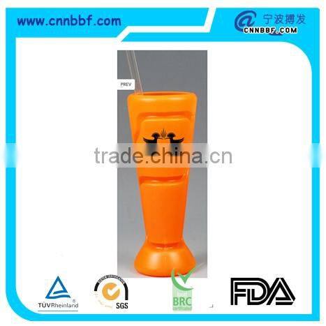 Custom Party suppluy cup with straw/Lumo Tumbler 500ml Blow Moulded Straight Straw Dayglo Orange