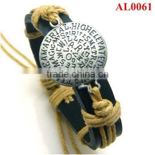 men's alloy cross leather wristband macrame with wax cords AL0066