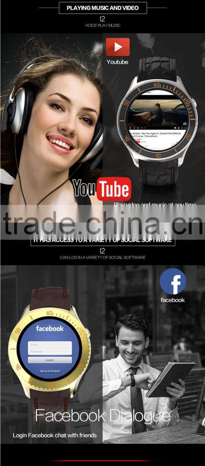 I2 MTK6580 1.33" TFT capacitance screen android 5.1 3g wifi watch with turnable watch frame