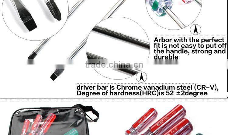 6pcs colorful transparent handle screwdriver set crossed and slotted screwdriver