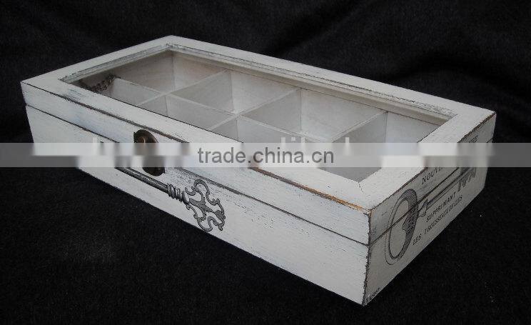 8 grids white wood sundries storage box with glass cover