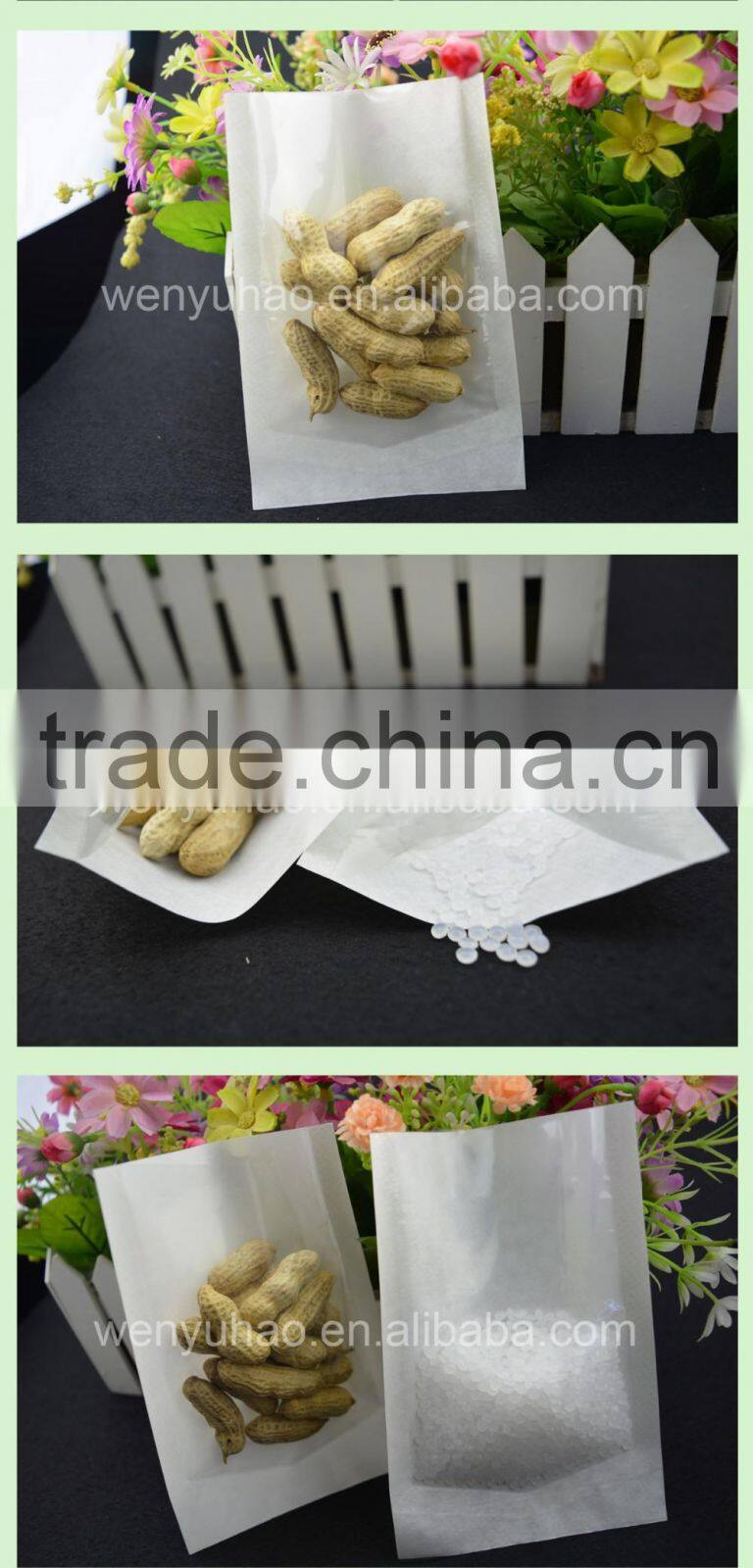 custom made clear food grade Three side sealed white paper bag for grocery food wholesale