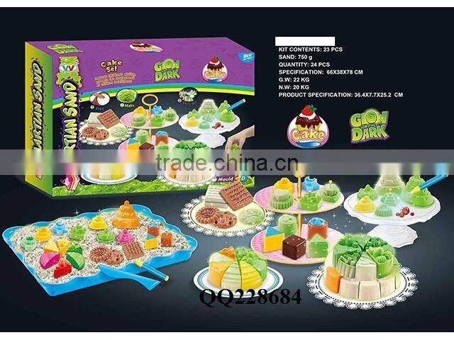 Glow in the dark 750G sand+1pcs sand tray+14pcs sand mold,kids toy sand glow in dark