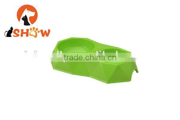 New arrival pet diamond slice surface dual two bowl feed bowl PP material