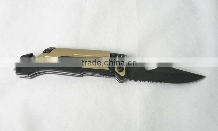 Multi-function Folding Survive Knife with LED light/belt Cutter/Fire Starter