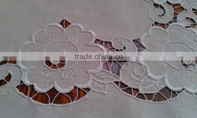 Hand embroidered linen table cloth No.12