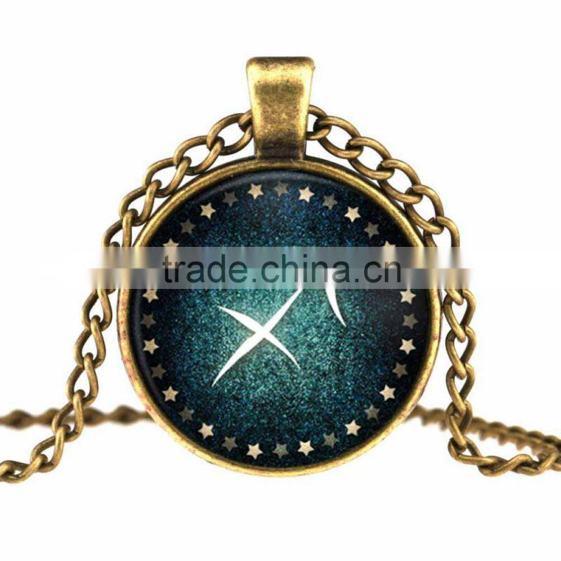 Mysterious Zodiac Glass Cabochon Pendant Necklace Glass&Alloy
