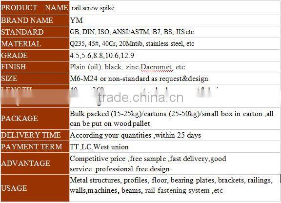 rail studs screw spikes for rail fastening system