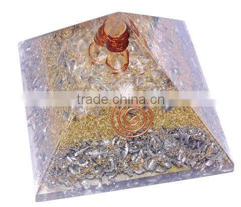 Crystal Quartz Orgonite Aluminium Layer Pyramid With Crystal Point : Wholesale Orgone Products