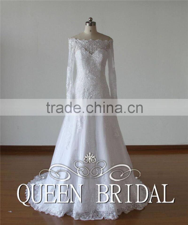QUEEN BRIDAL Long Sleeve Wedding Dress Lace Beading Vestidos De Novia