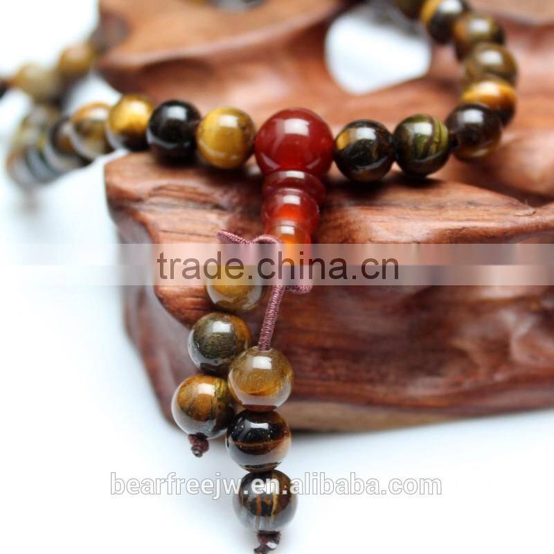 Tibetan Buddhist 108 Beaded Bracelet Natural Tiger's Eye Prayer Beads Wrist Meditation Mala Bracelet