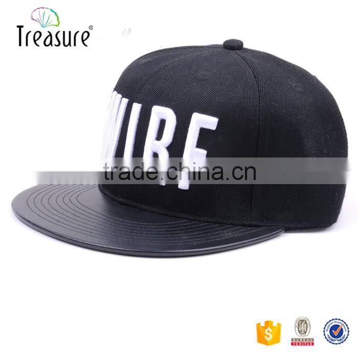 custom white embroidery snapback cap leather brim