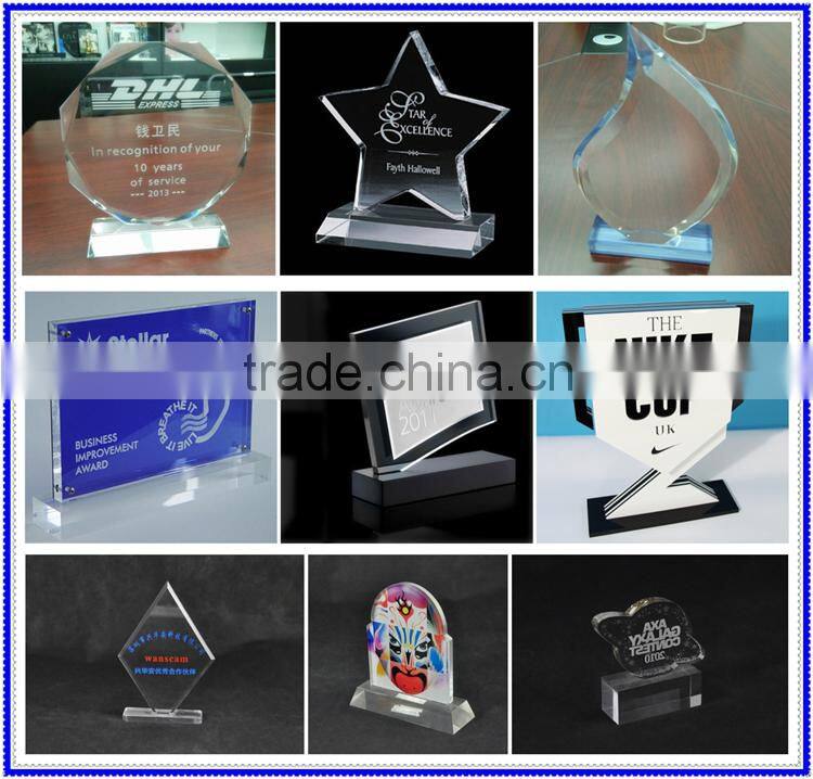 Customized glass trophy blanks, acrylic trophy blanks, heart trophy