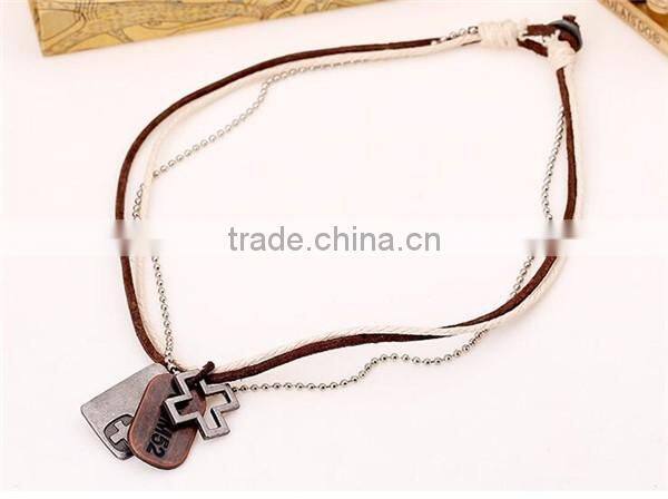 Adjustable leather cord necklace with cross pendant/leather cross necklace