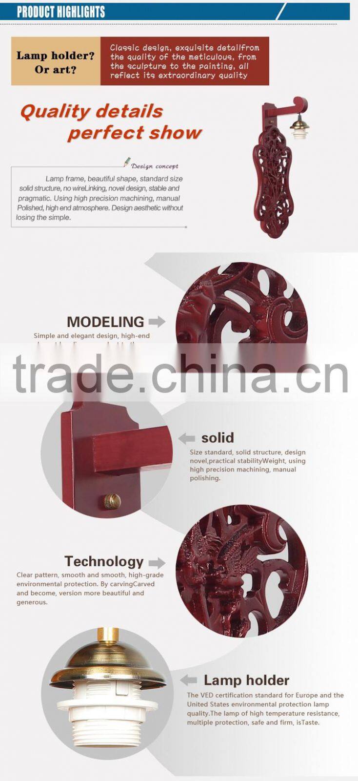 Traditional Wall Lamp For Reading Ceramic Wood Craft Beside Home Deco Hotel Beside LED E27 220v 110v