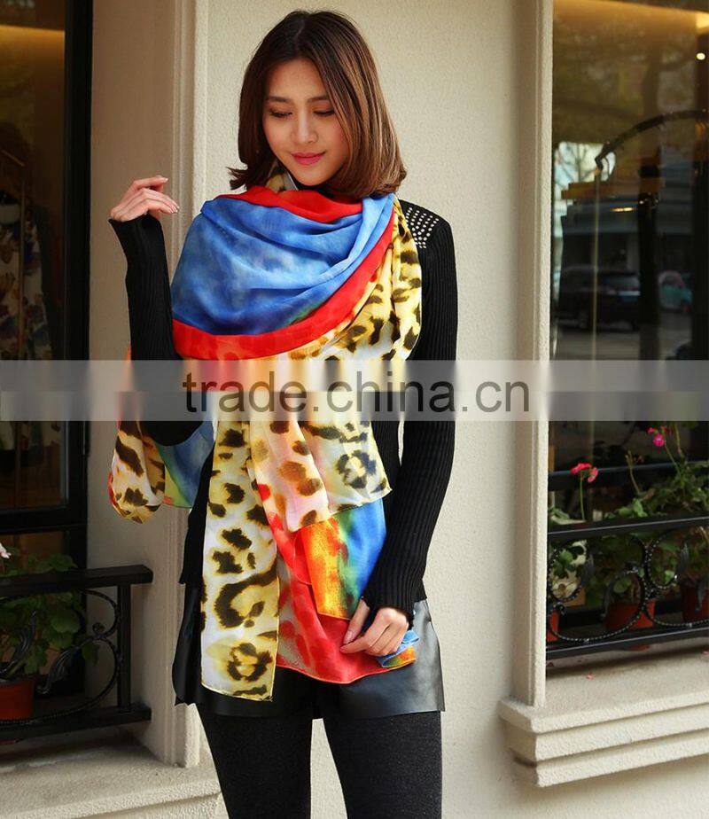 Fashion Women's Long Soft Wrap Lady Shawl Silk Leopard Chiffon Scarf