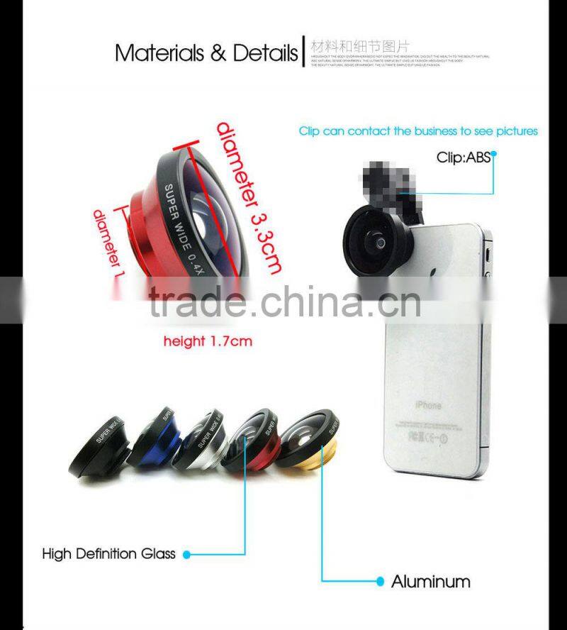 Universal Circular Clamp 0.4x super wide angle lens Wide Angle Camera Lens Optical Lens circle clip lens for iPhone 5 4 4S Samsu