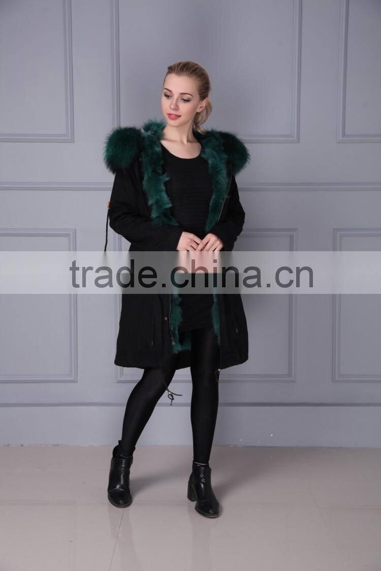 new arrival high quality natural fox fur lined long parka with natural raccoon collar