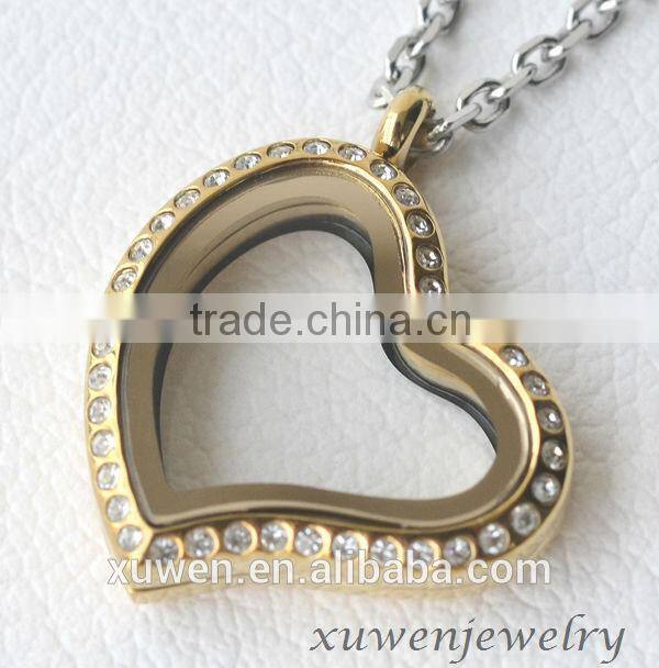 OEM heart shape stainless steel aromatherapy locket pendant with crystal