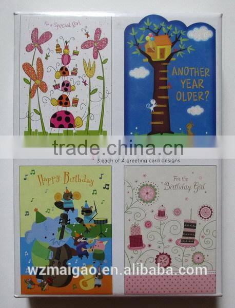 4 assorted birthday Greeting Cards with envelope in paper Box