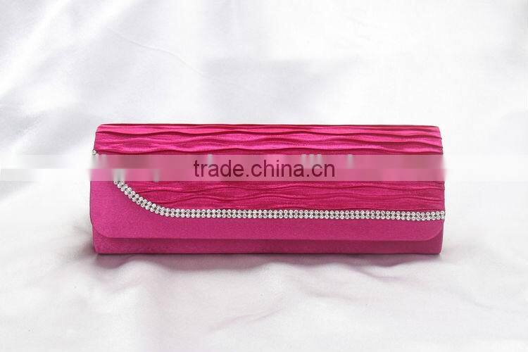 ladies simple style rhinestone handbag ruffled party satin bag